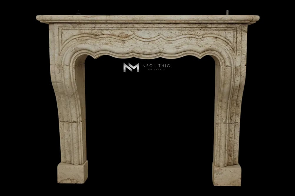 Limestone Fireplace Mantel with Trumeaus Over Mantel - Image 1