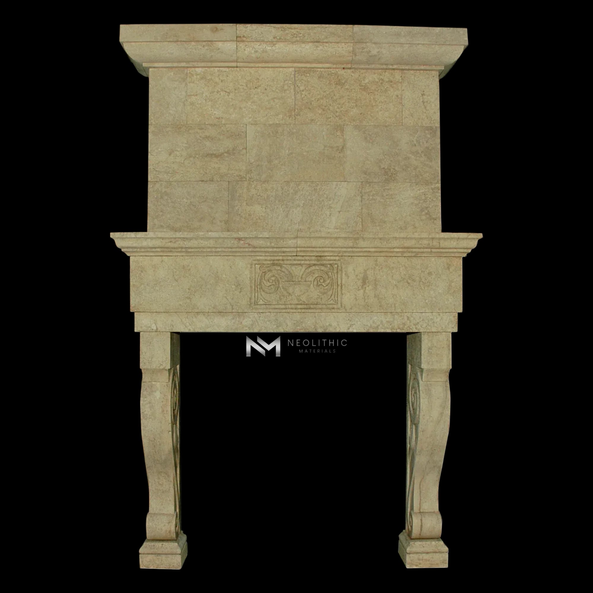 Limestone Fireplace Mantel with Trumeaus Over Mantel - Image 1