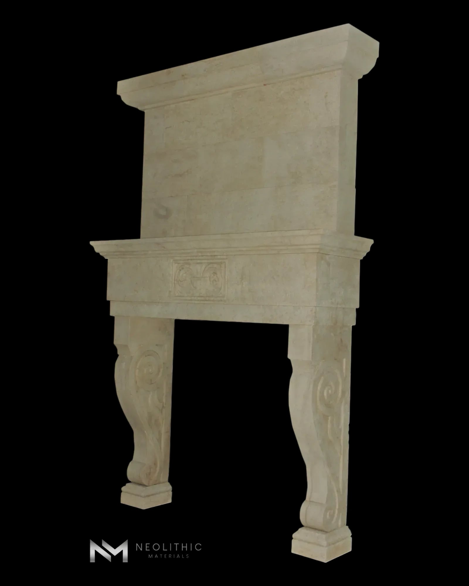 Limestone Fireplace Mantel with Trumeaus Over Mantel - Image 2