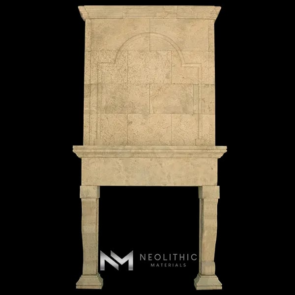 Limestone Fireplace Mantel with Trumeaus Over Mantel - Image 1