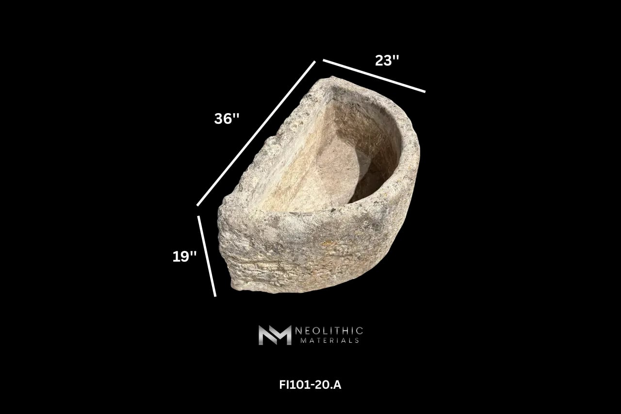 French Antique Half Moon Limestone Trough - Image 2
