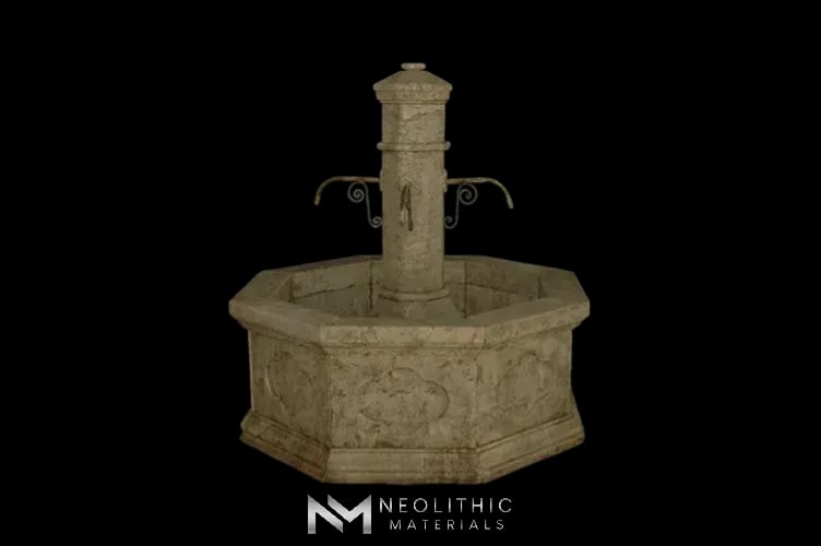 Octagonal Limestone Courtyard Central Fountain - Image 1