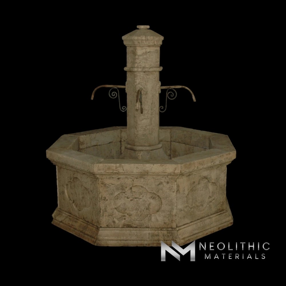 Octagonal Limestone Courtyard Central Fountain