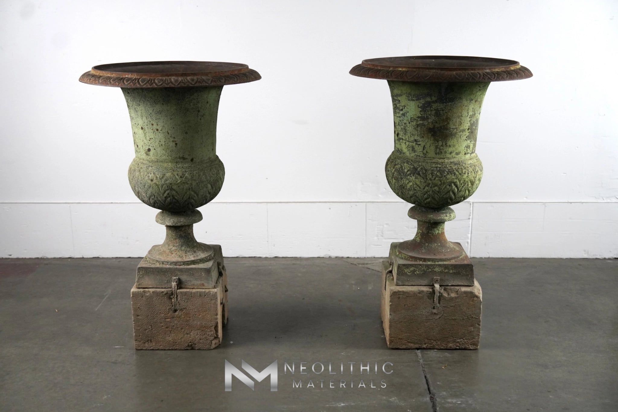 French Antique 18th Century Iron Vase with Marble Base