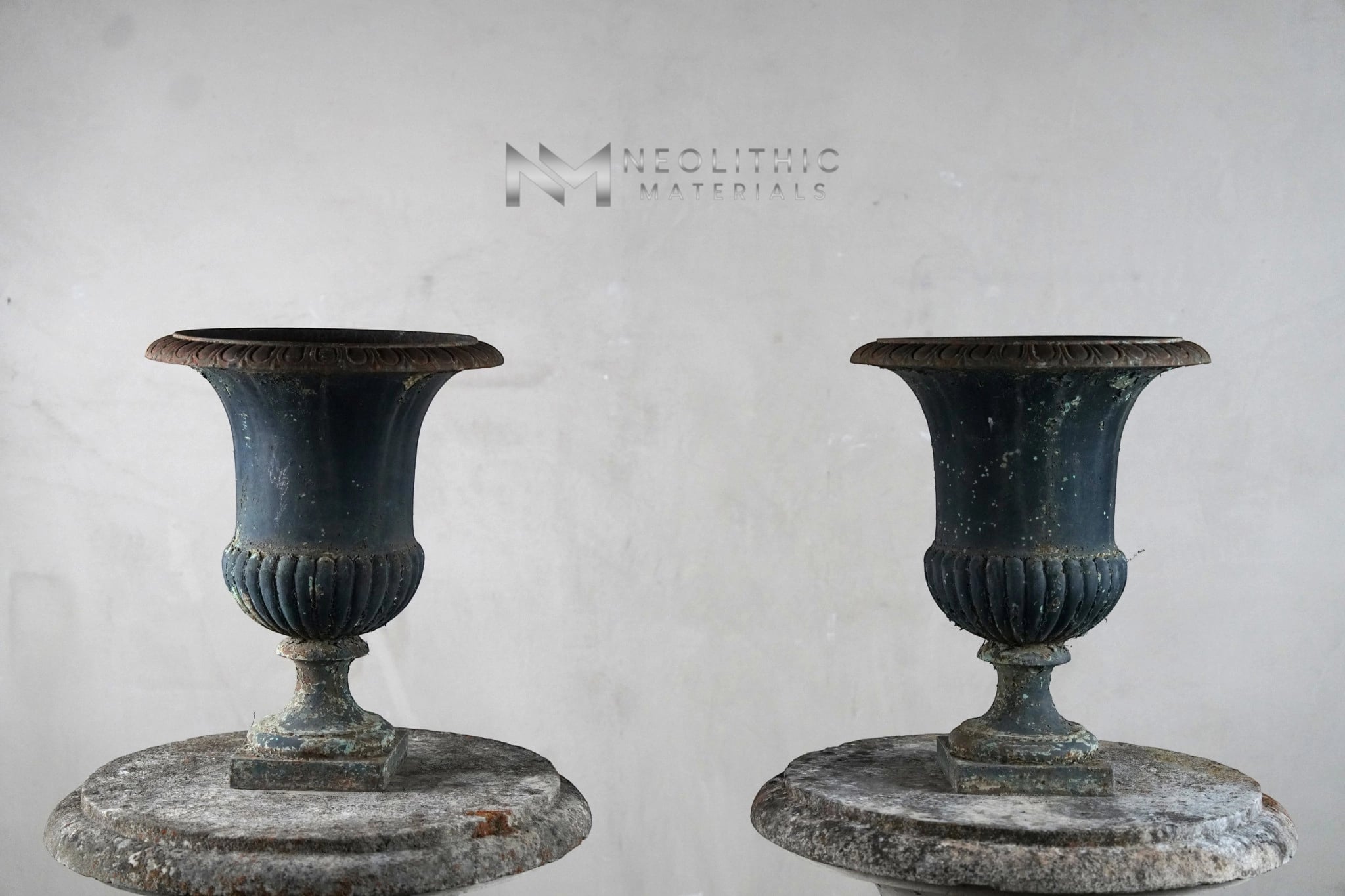 French Antique Iron Vase with Green  Patina - Image 1