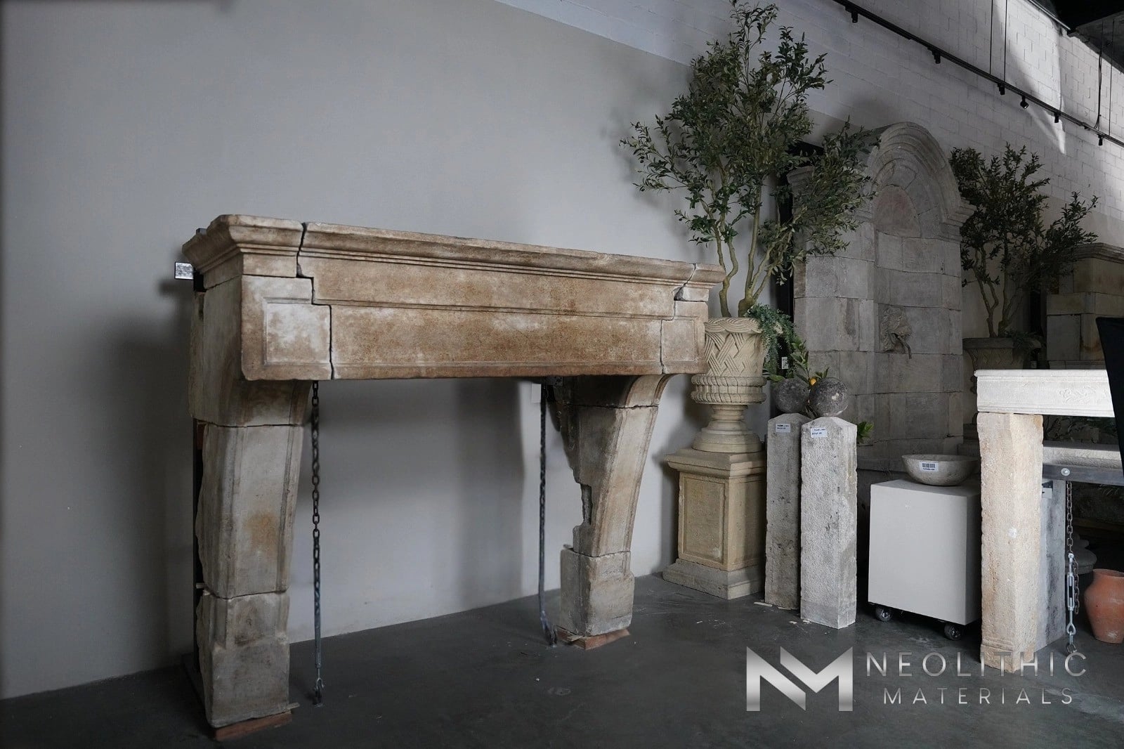 Antique Mediterranean Limestone Fireplace - Image 3