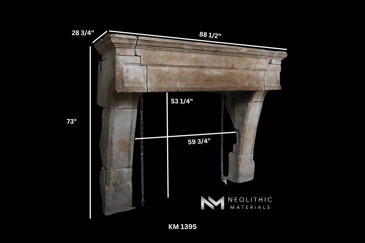 Antique Mediterranean Limestone Fireplace - Image 2
