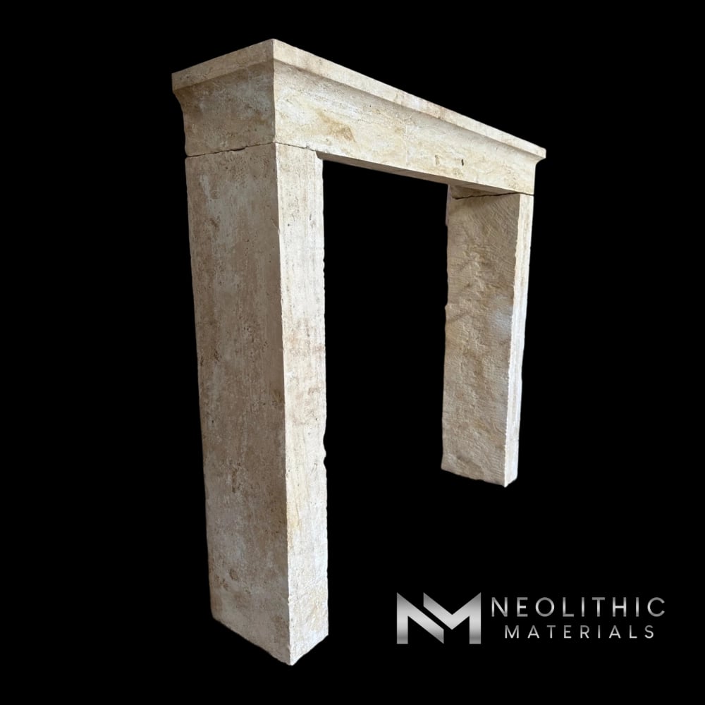 Antique Mediterranean Limestone Fireplace