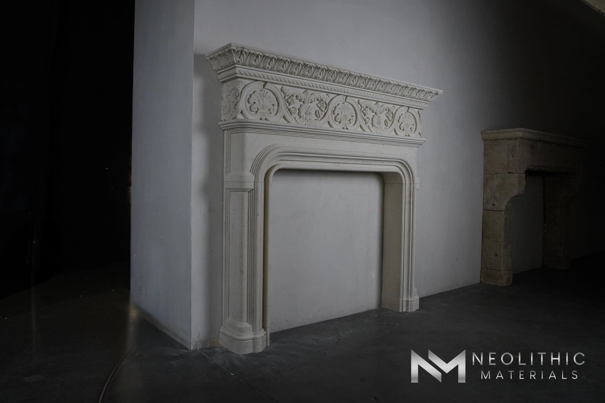 Hand Carved Limestone Fireplace Mantle