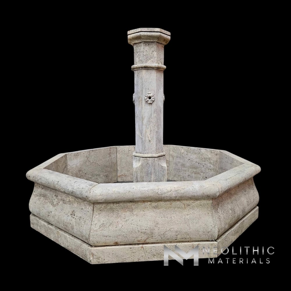 Octagonal Reclaimed Stone Garden Fountain